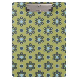 Retro Blue & Black Daisies on Green Floral Pattern Clipboard