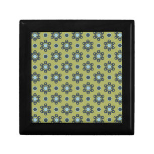 Retro Blue & Black Daisies on Green Floral Pattern Gift Box