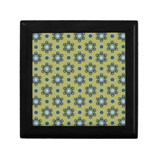 Retro Blue & Black Daisies on Green Floral Pattern Gift Box (Front)