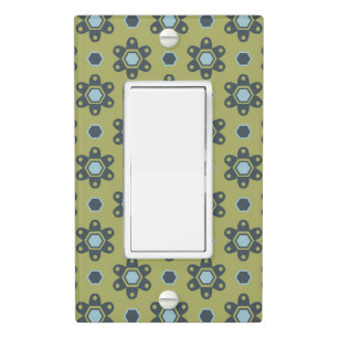 Retro Blue & Black Daisies on Green Floral Pattern Light Switch Cover