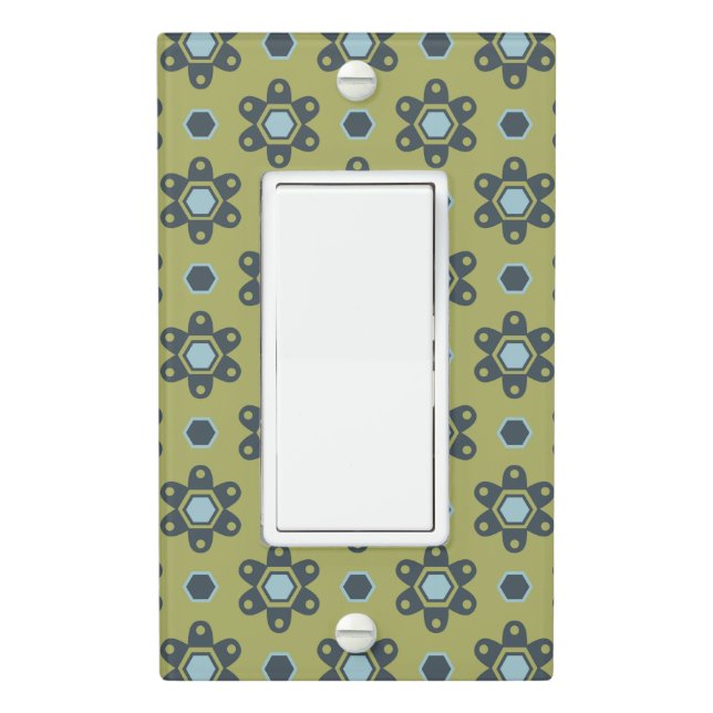 Retro Blue & Black Daisies on Green Floral Pattern Light Switch Cover (In Situ)