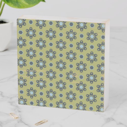 Retro Blue  Black Daisies on Green Floral Pattern Wooden Box Sign