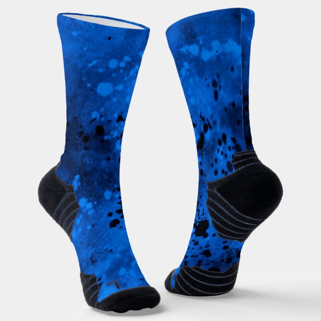 Retro Blue & Black Paint Splatter  Socks (Angled)