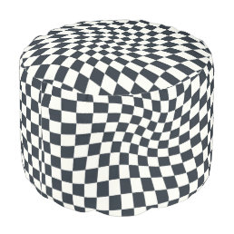 Retro Blue Black White Warped Check Checkered   Pouf