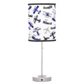 Retro Blue + Black WWII Military Airplane Pattern Table Lamp (Back)