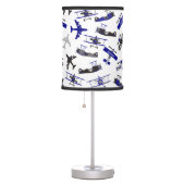 Retro Blue + Black WWII Military Airplane Pattern Table Lamp (Right)