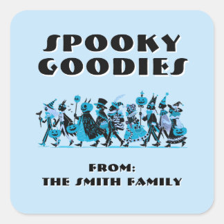 Retro Blue＆Blue Spooky Goodies Halloween Square Sticker