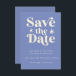 Retro blue Boho Simple Save the Date Card<br><div class="desc">This save the date card features a simple retro serif typography design with stars in a boho style. This would be perfect to use as a save the date for a wedding or special event.</div>