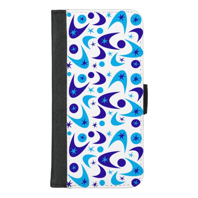 Retro Blue Boomerangs iPhone Wallet Case (Front)
