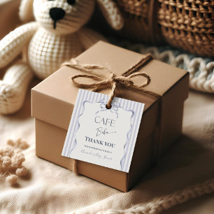 Retro Blue Bow Cafe Bebe Boy Coffee Baby Shower Favor Tags
