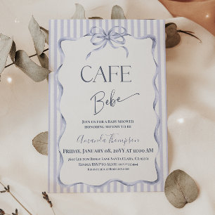 Retro Blue Bow Cafe Bebe Boy Coffee Baby Shower Invitation