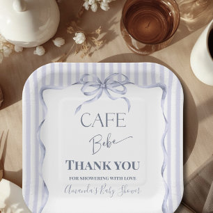 Retro Blue Bow Cafe Bebe Boy Coffee Baby Shower Paper Plates