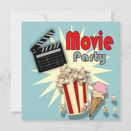 Retro blue Boys Movie Birthday Party Invitation