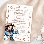 Retro Blue Brown Cocktails Cowgirls Bridal Shower Invitation<br><div class="desc">Retro Blue Brown Cocktails Cowgirls Bridal Shower Invitation

Vintage style western cowgirl themed bridal shower invitation excellent for a girls cocktail night out.  This cowgirls bridal shower invitation features a retro style black haired cowgirl image in blue and red,  cocktail,  decorative frame and some stars.</div>