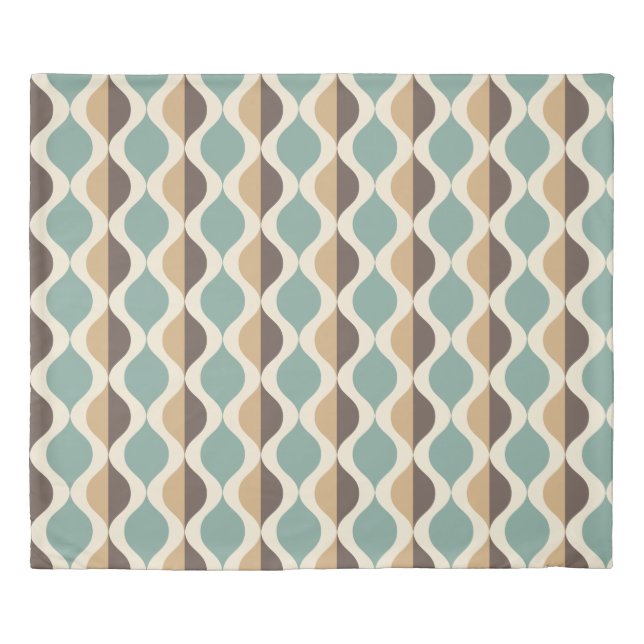 Retro Blue & Brown Mid Century Modern Ogee waves Duvet Cover (Front)
