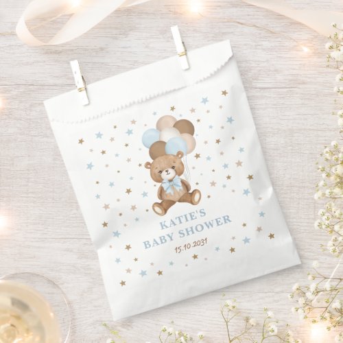 Retro Blue Brown Teddy Bear Balloons Baby Boy Favor Bag