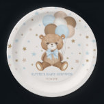 Retro Blue Brown Teddy Bear Balloons Boy Party Paper Plates<br><div class="desc">This adorable teddy bear themed party plate is sure to put a smile on your guests' faces! The soft pastel blue, brown, beige and ivory color scheme makes this design perfect for a boy baby shower / birthday. Personalize the plate with your details and if you want to further re-arrange...</div>