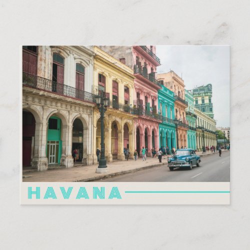 Retro Blue Car in Havana Cuba Colorful Photo Postcard