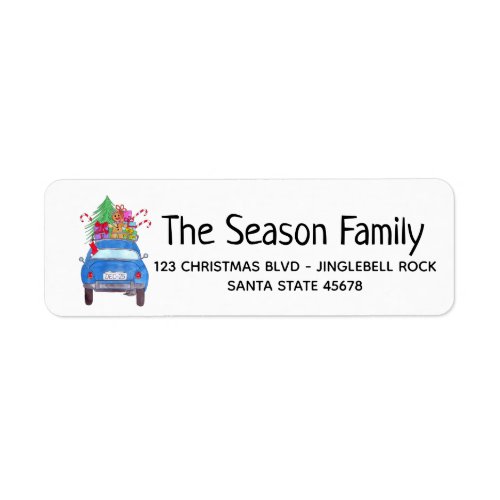 Retro Blue Car with Christmas Gifts Label