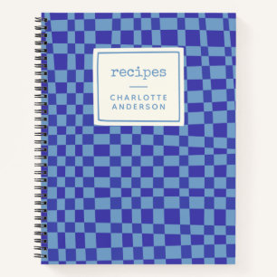 Retro Blue Checkerboard Personalized Recipes Notebook