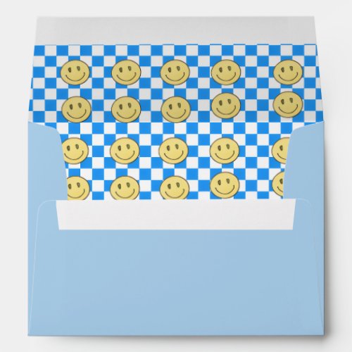 Retro Blue Checkerboard Smiley Face Envelope