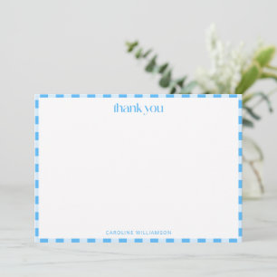 Retro Blue Checkered Personalized Name Baby Boy Thank You Card