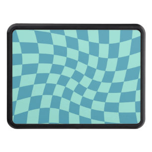 Retro Blue Checks Warped Checkered  Hitch Cover
