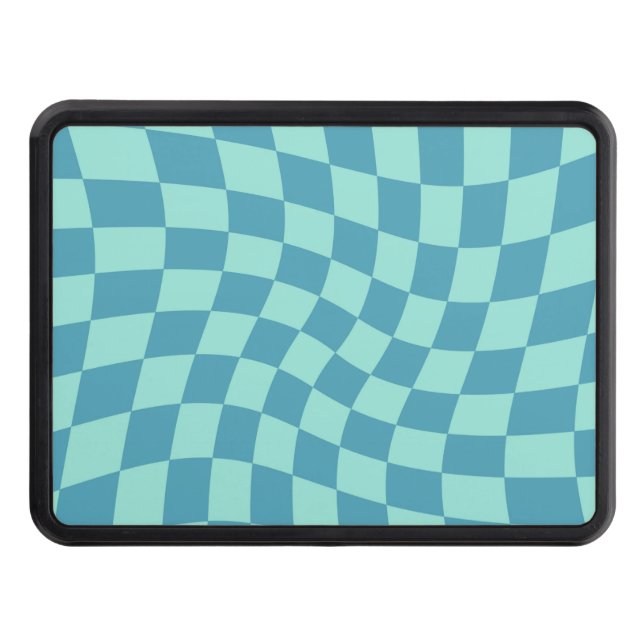 Retro Blue Checks Warped Checkered  Hitch Cover (Front)