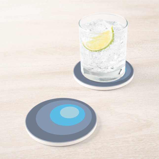Retro Blue Circles Coaster (Side)
