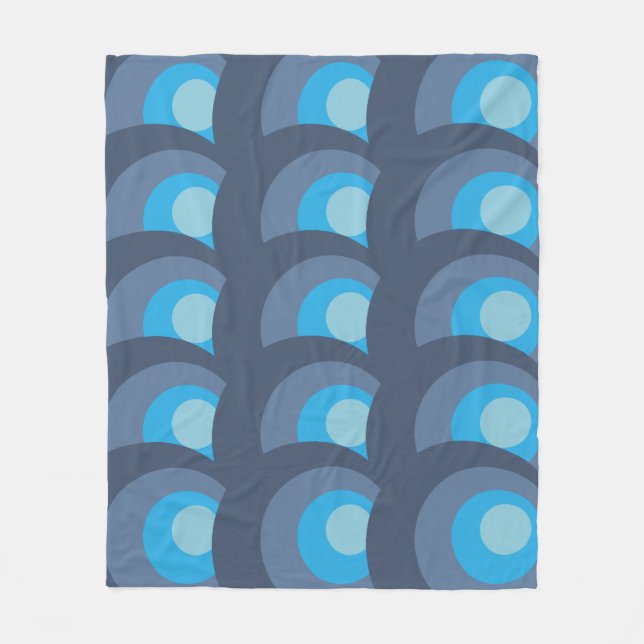 Retro Blue Circles Fleece Blanket (Front)
