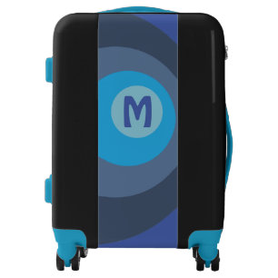 Retro Blue Circles Monogram Luggage