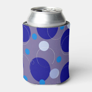 Retro Blue Circles & Ovals Royal Periwinkle Aqua Can Cooler