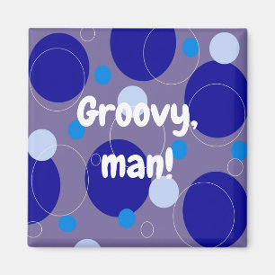 Retro Blue Circles & Ovals Royal Periwinkle Aqua Magnet