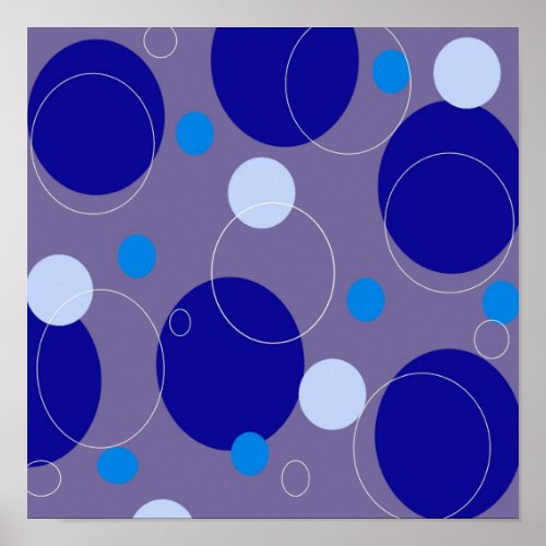 Retro Blue Circles  Ovals Royal Periwinkle Aqua Poster