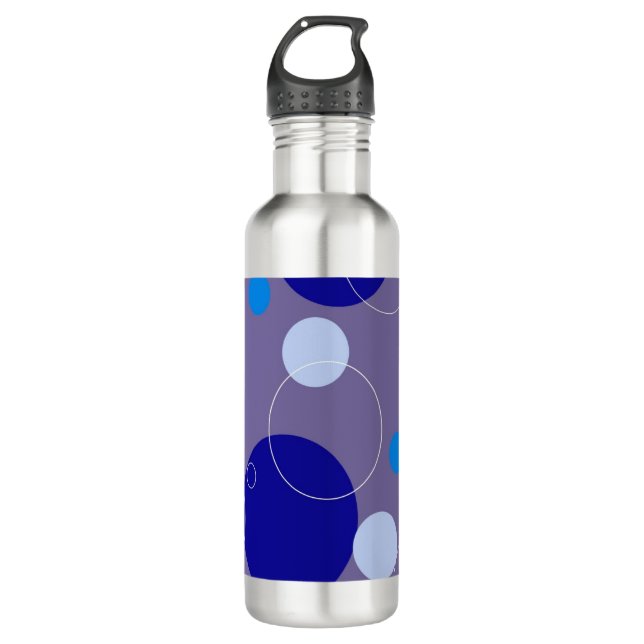 Retro Blue Circles & Ovals Royal Periwinkle Aqua Stainless Steel Water Bottle (Front)
