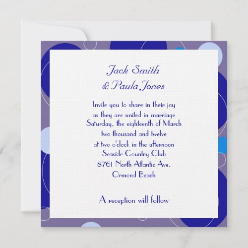 Retro Blue Circles Ovals Royal Periwinkle Wedding Invitation
