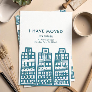 Retro blue city New Address Invitation