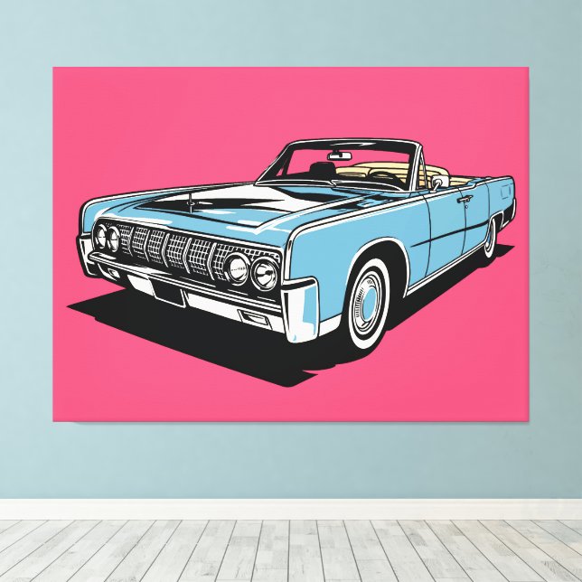 Retro Blue Classic Convertible Pop Art Canvas Print (Insitu(Wood Floor))