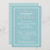 Retro Blue Cocktail Party Bridal shower Invitation (Front/Back)