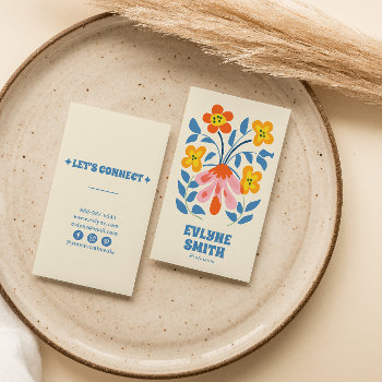 Retro Blue Colorful Groovy Floral Boho Bright Bold Business Card by marshopART at Zazzle