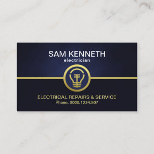 Retro Blue Column Faux Gold Light Bulb Electrician Business Card