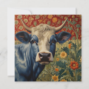 Retro Blue cow in sunflower garden Invitation