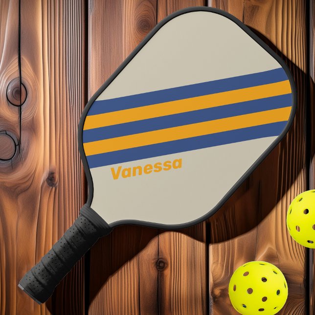 Retro Blue Crush Sunset Stripes with Name Pickleball Paddle (Creator Uploaded)
