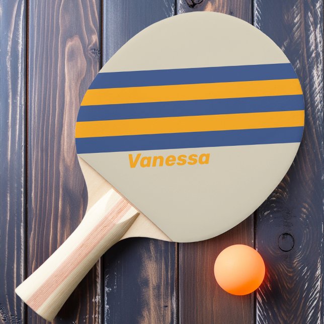Retro Blue Crush Sunset Stripes with Name Ping Pong Paddle (Creator Uploaded)