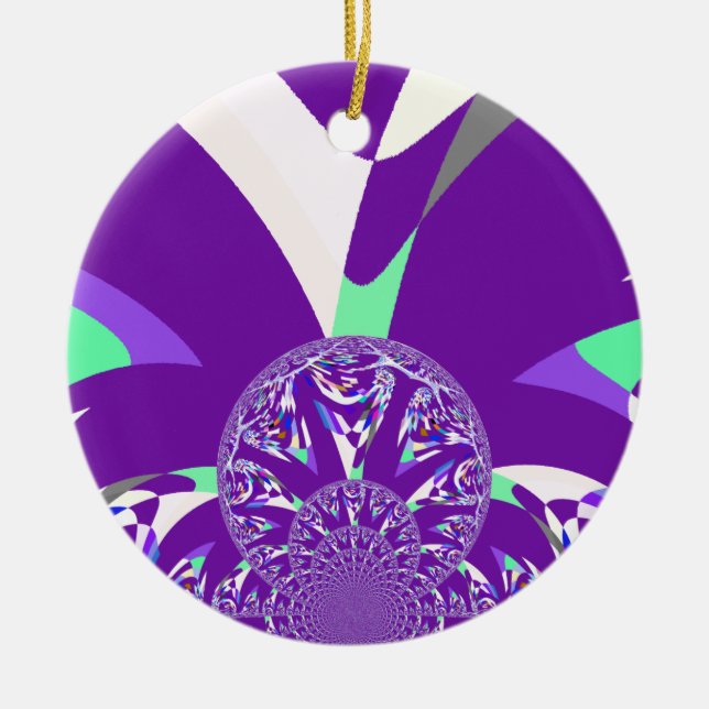 Retro Blue Cyan Kaleidoscope Art Print Ceramic Ornament (Front)