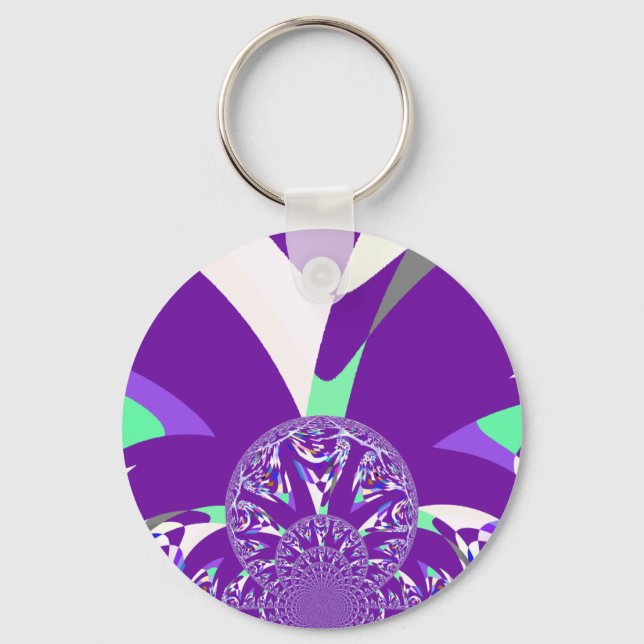 Retro Blue Cyan Kaleidoscope Art Print Keychain (Front)
