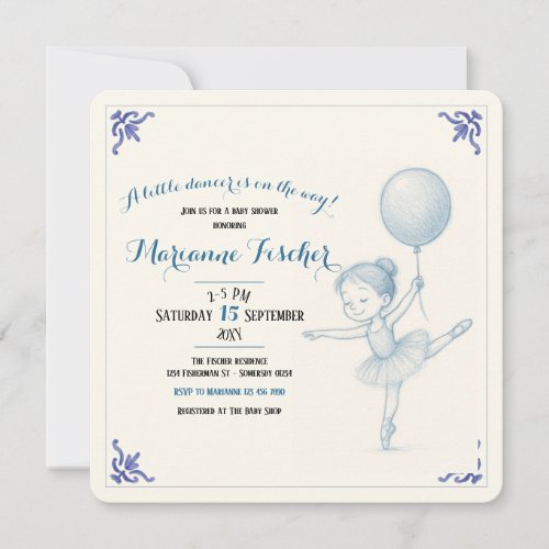 Retro blue dancer Girl's Baby Shower Invitation