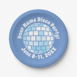Retro Blue Disco Ball PERSONALIZED Paper Plates