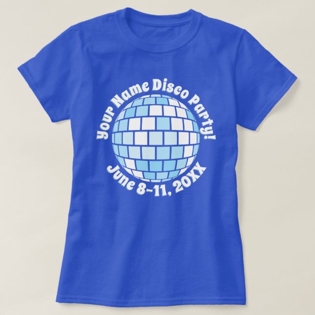 Retro Blue Disco Ball PERSONALIZED T-Shirt (Design Front)