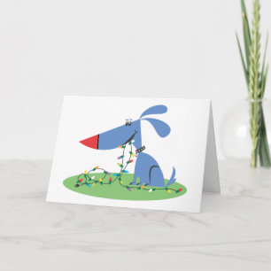 Retro Blue Dog Christmas Card